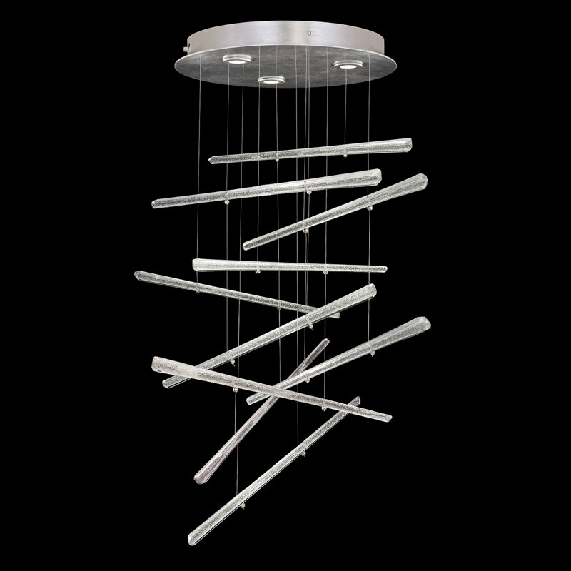 Stardust Crystal LED Pendant with Silver Leaf Canopy