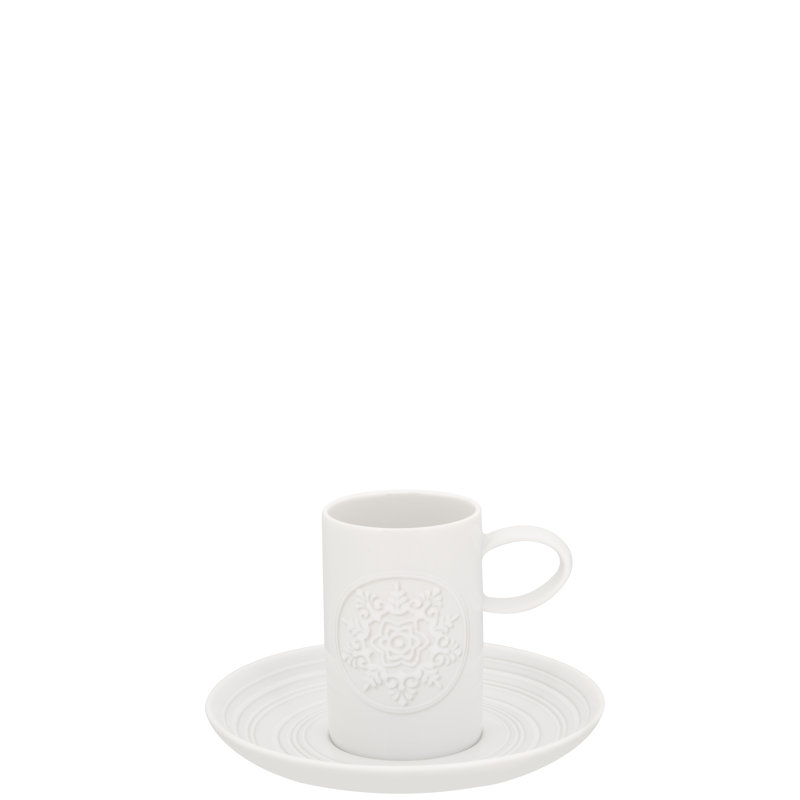 White Ceramic Espresso Cup and Saucer Set, 6 Pieces