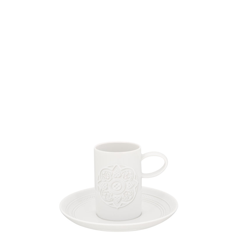 White Ceramic Espresso Cup and Saucer Set, 6 Pieces