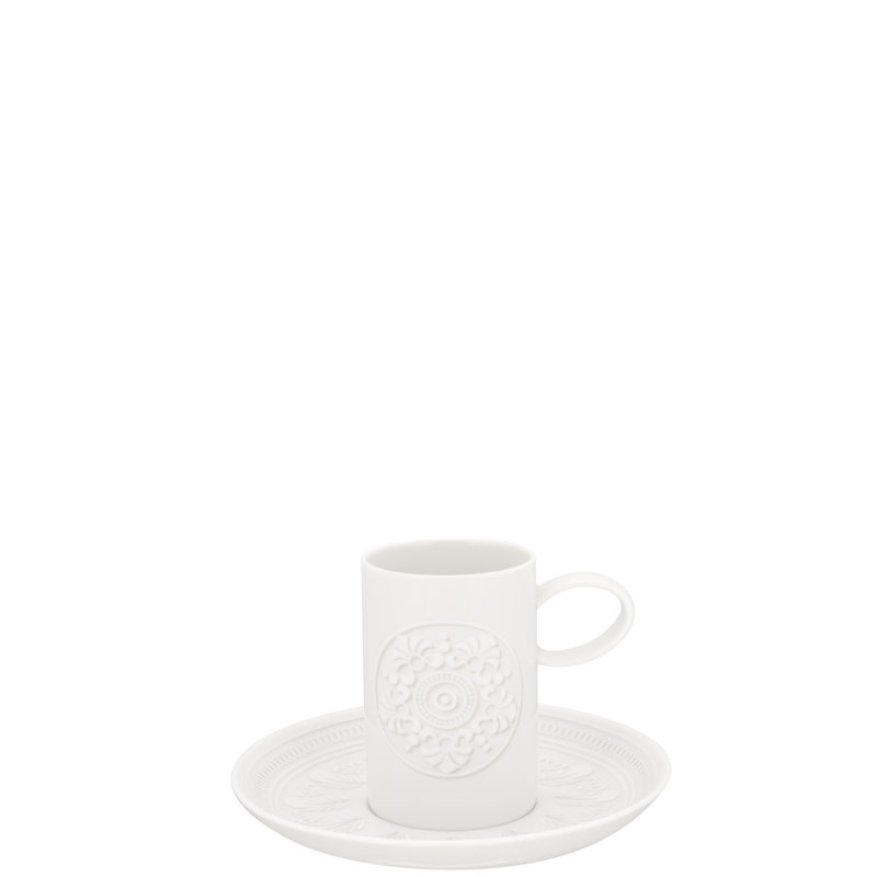 White Ceramic Espresso Cup and Saucer Set, 6 Pieces