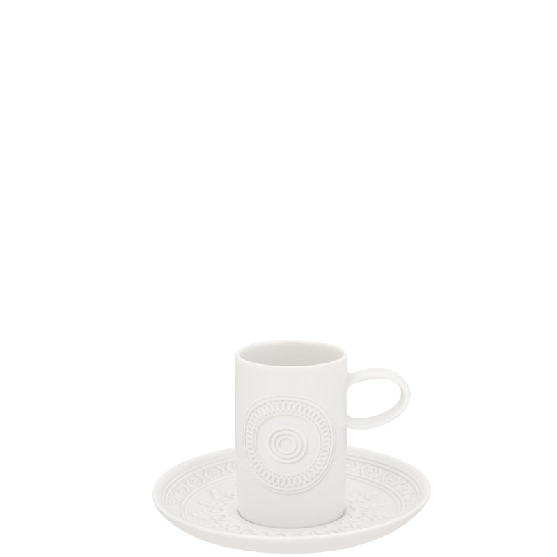 White Ceramic Espresso Cup and Saucer Set, 6 Pieces