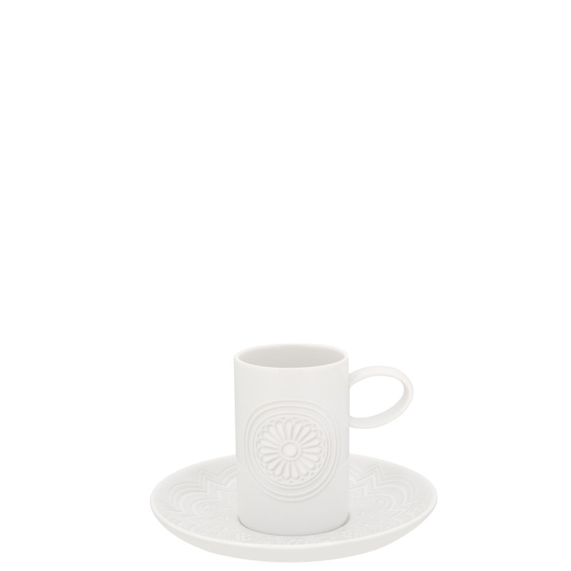 White Ceramic Espresso Cup and Saucer Set, 6 Pieces