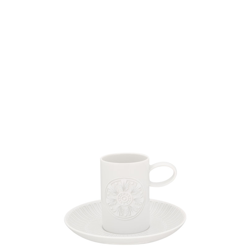White Ceramic Espresso Cup and Saucer Set, 6 Pieces