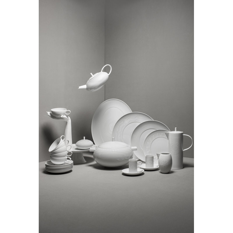 White Ceramic Espresso Cup and Saucer Set, 6 Pieces