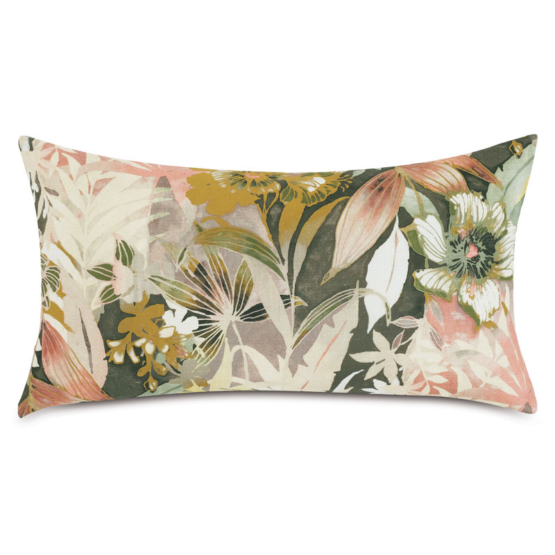 Floral Linen Blend Rectangular Lumbar Accent Pillow