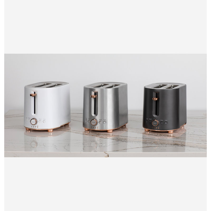 Matte White 2-Slice Stainless Steel Toaster with Wide Slots