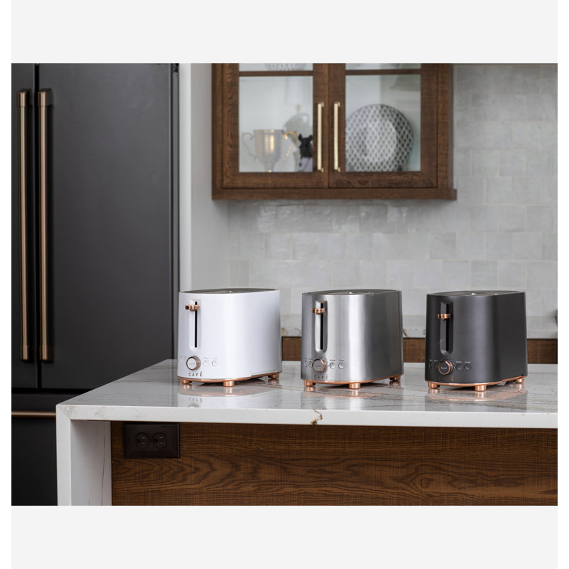 Matte White 2-Slice Stainless Steel Toaster with Wide Slots