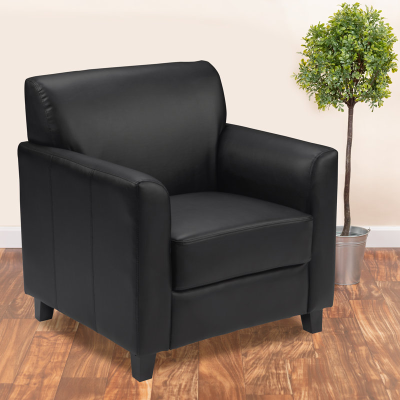 Eco-Friendly Black Leather & Wood Contemporary Armchair