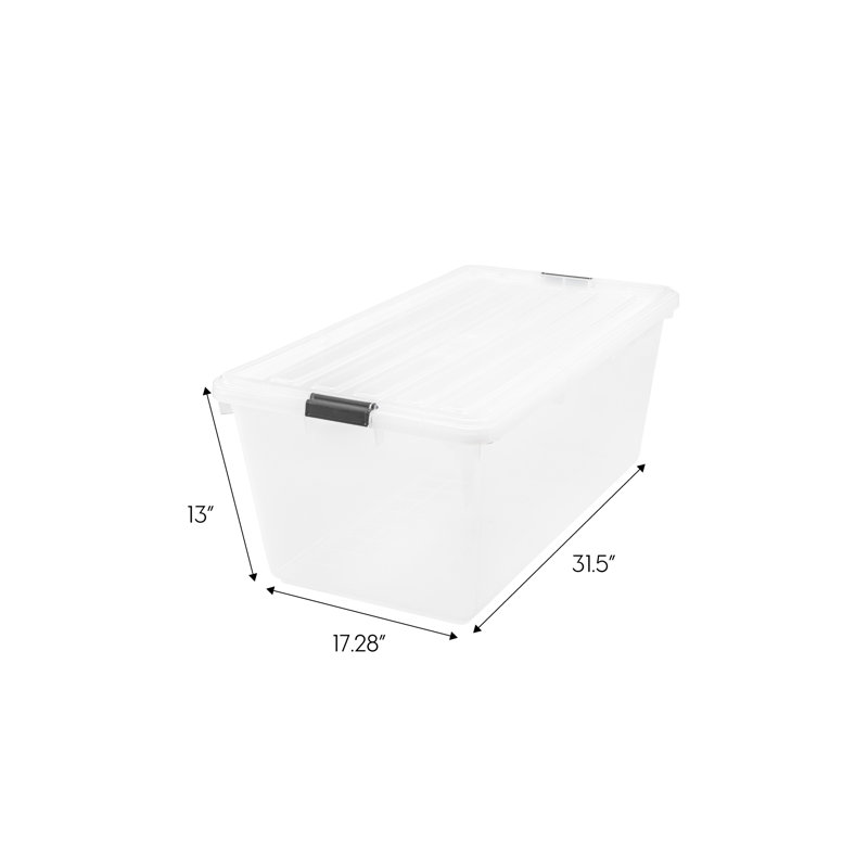 Clear Plastic Stackable Storage Box with Latch Lid, 91 Quart
