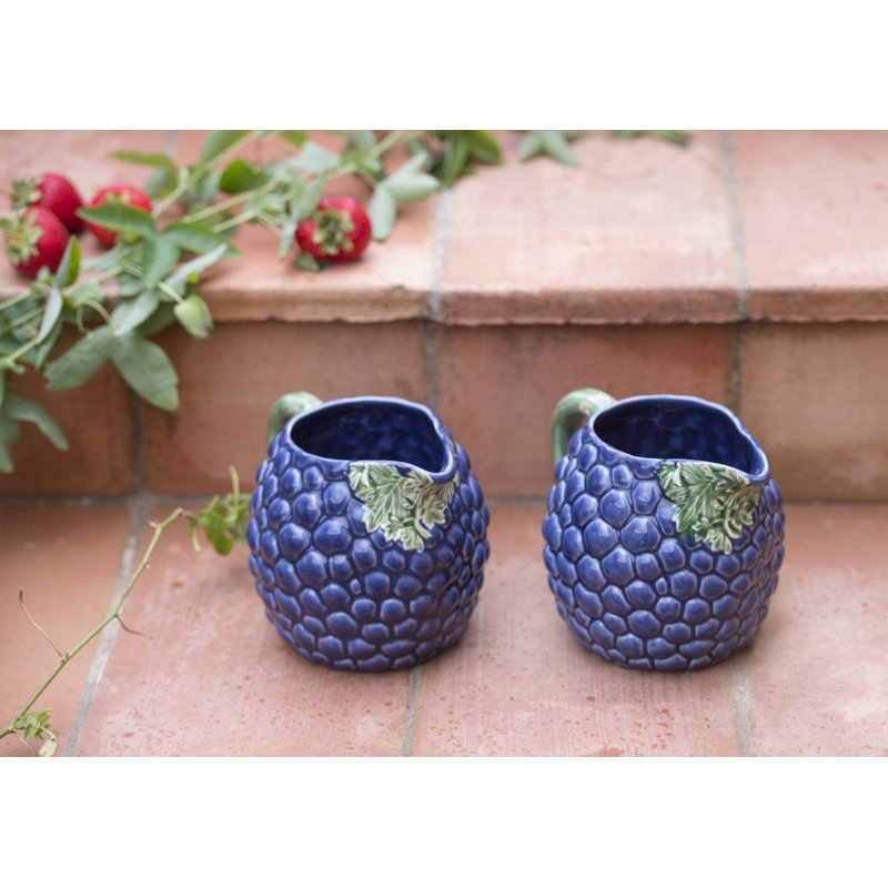 Grapes Blue and Green Earthenware Pitcher