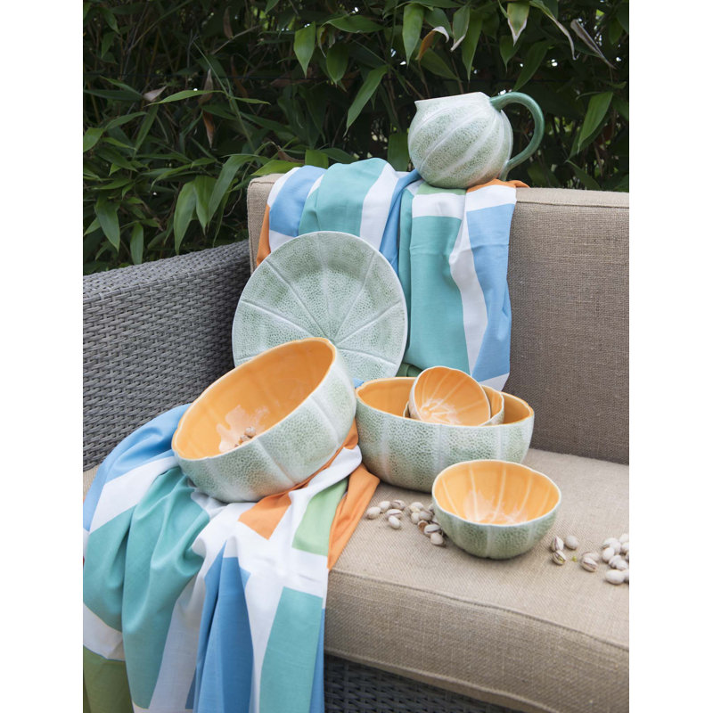 Green and White Melon Earthenware Pitcher