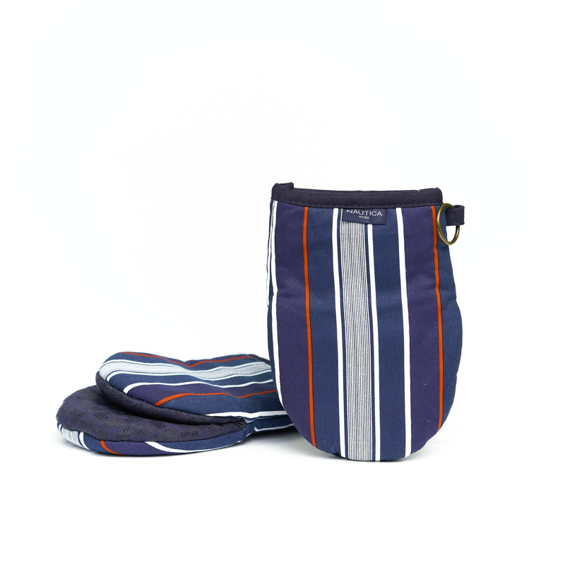 Navy Stripe Cotton Mini Oven Mitts with Silicone Palm