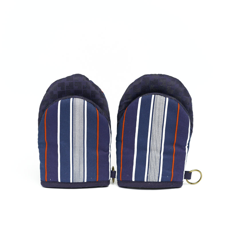 Navy Stripe Cotton Mini Oven Mitts with Silicone Palm