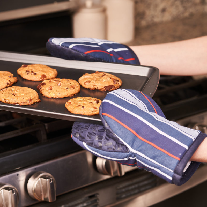 Navy Stripe Cotton Mini Oven Mitts with Silicone Palm