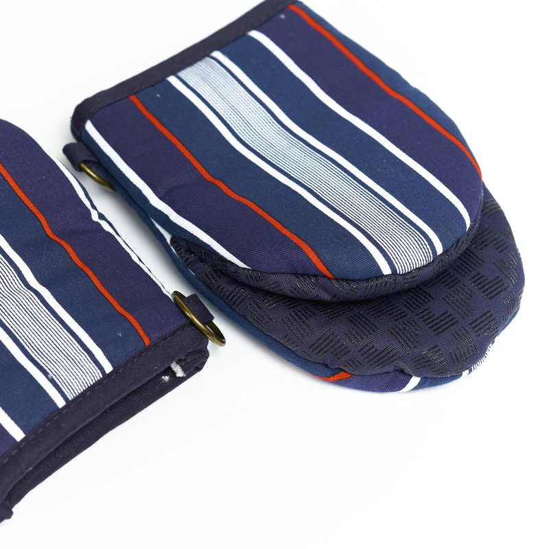 Navy Stripe Cotton Mini Oven Mitts with Silicone Palm