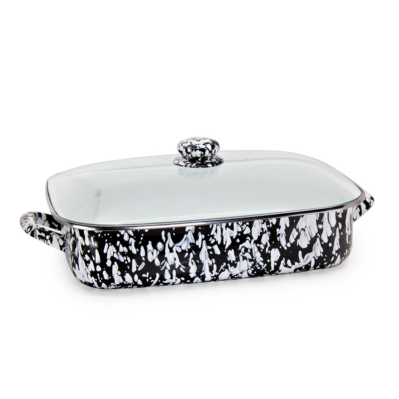 Black and White Swirl Non-Stick Rectangular Lasagna Pan with Lid