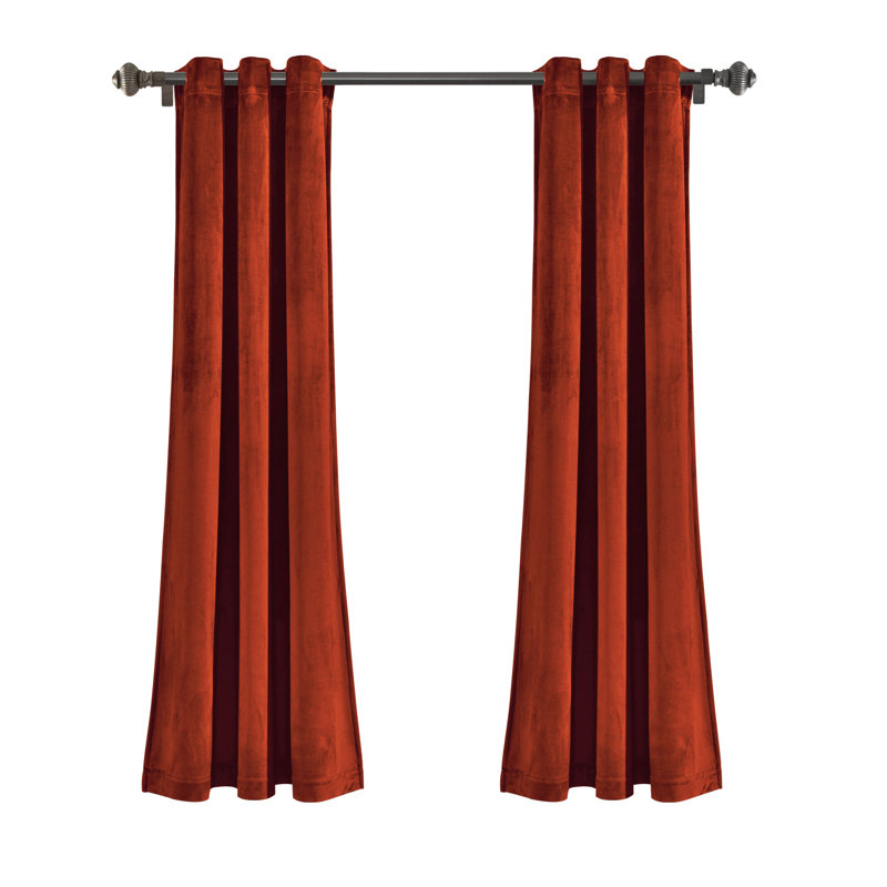 Rust Velvet Blackout Pleated Window Curtain Panels