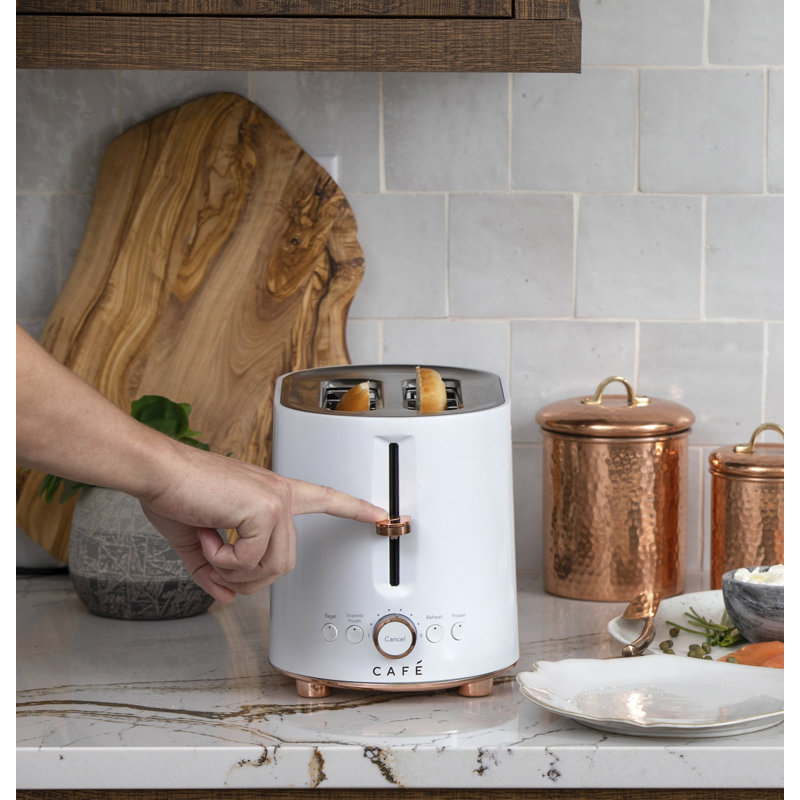 Matte White 2-Slice Stainless Steel Toaster with Wide Slots
