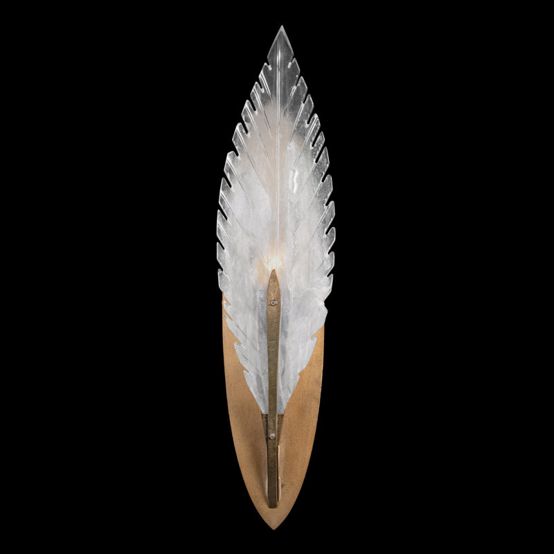Gold Leaf Feathered Plume Wall Sconce with Glass