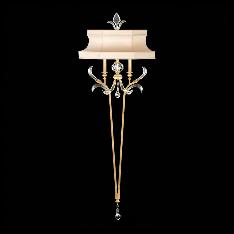 Beveled Arcs Gold Leaf Dimmable 2-Light Wall Sconce with Crystal Accents