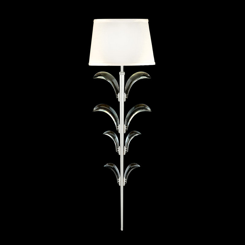 Elegant Silver Leaf Dimmable Sconce with Beveled Crystals and Fabric Shade