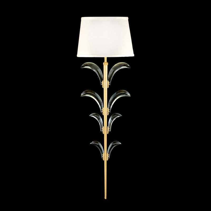 Gold Leaf Beveled Crystal 1-Light Dimmable Sconce with White Shade