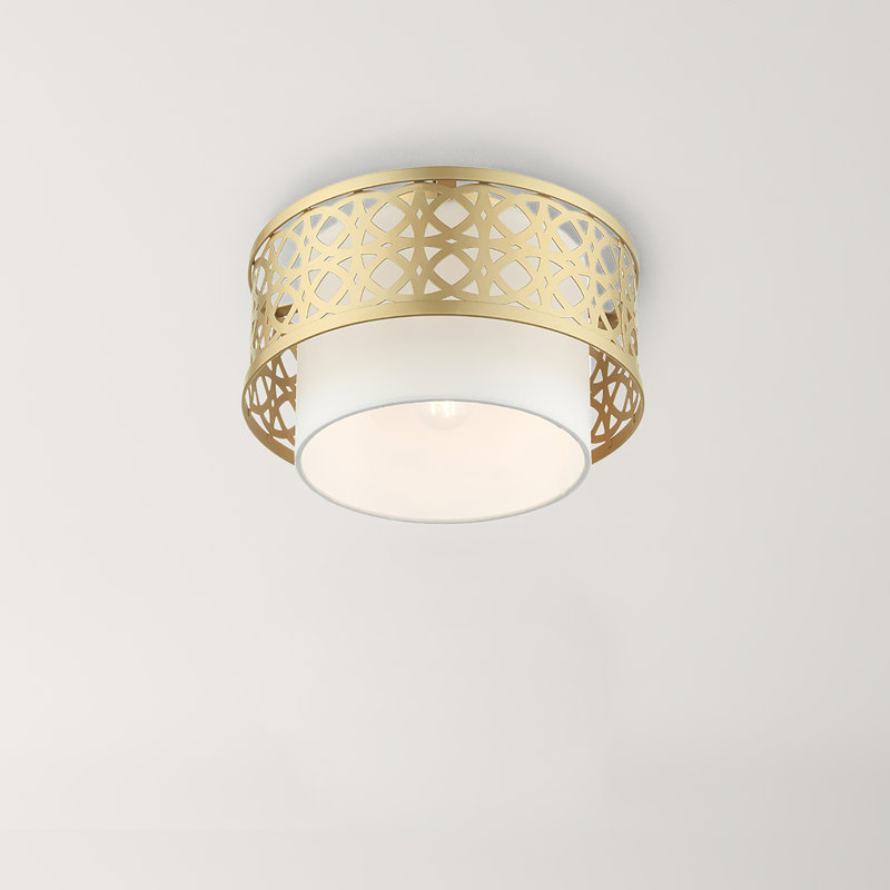 Calinda Soft Gold Drum LED Semi-Flush Mount with Handcrafted Shade