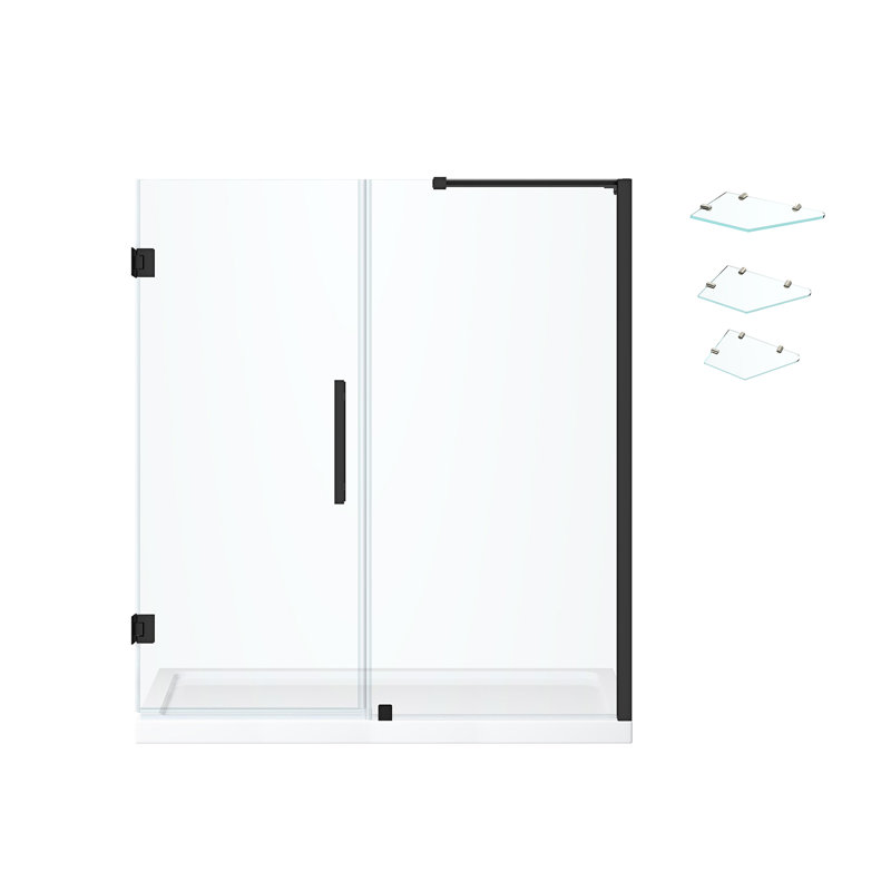 Endless 72"H x 60"W Black Frameless Shower Kit with Acrylic Base