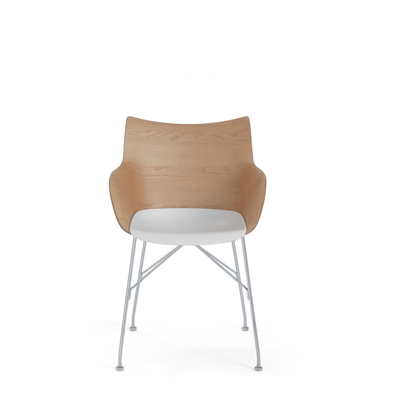 Philippe Starck Q-Wood Slatted Dark Ash and Black Metal Armchair
