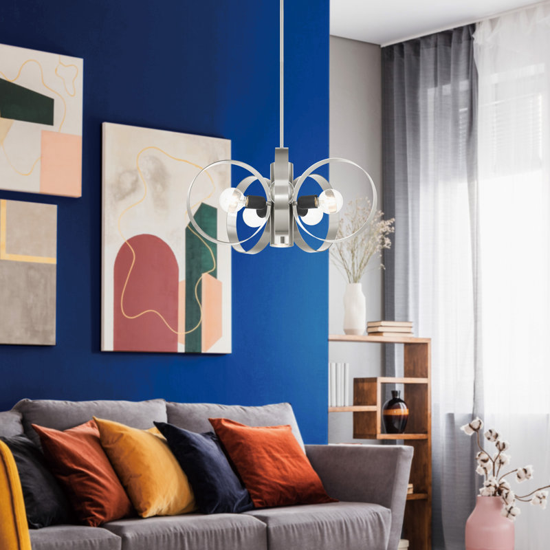 Modesto Mid-Century Modern 6-Light Chandelier in Brushed Nickel