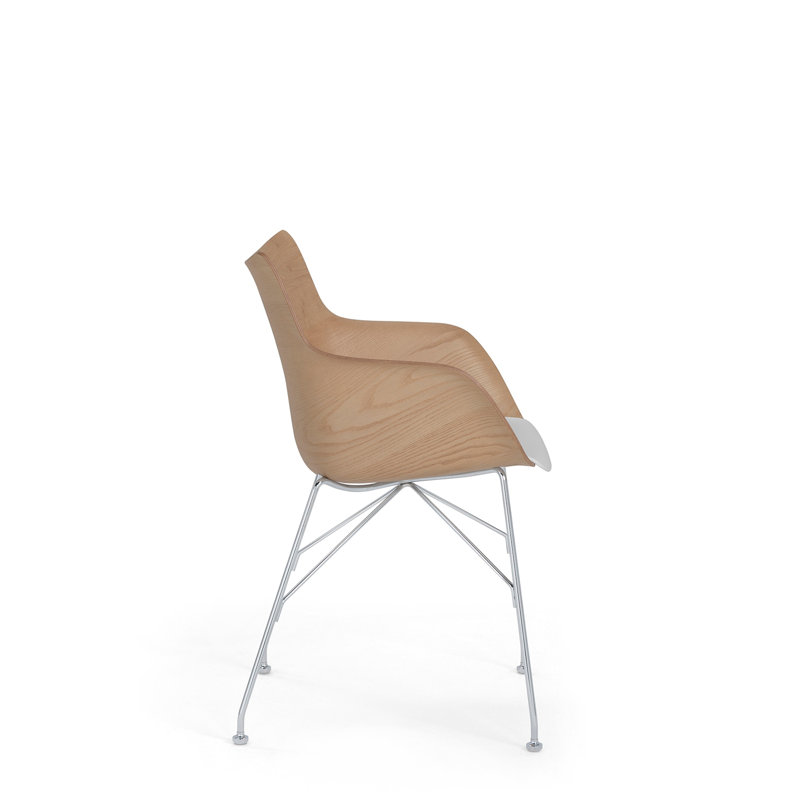 Philippe Starck Q-Wood Slatted Dark Ash and Black Metal Armchair