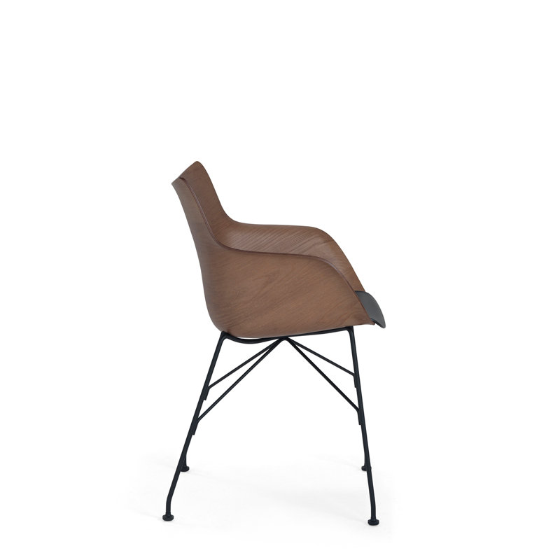 Philippe Starck Q-Wood Slatted Dark Ash and Black Metal Armchair