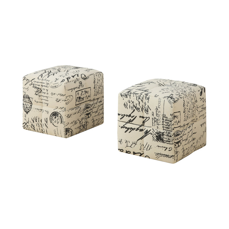 Beige & Black Vintage French Script Tufted Ottoman Set