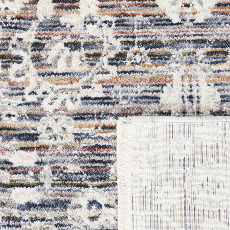 Light Blue and Ivory Hand-Knotted Polyester Area Rug