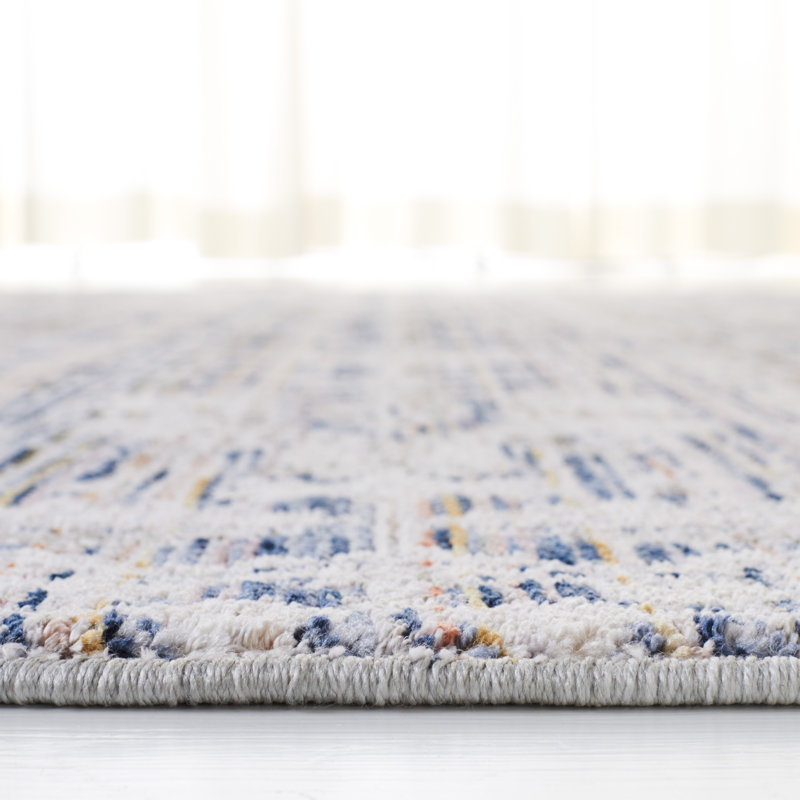 Light Blue and Ivory Hand-Knotted Polyester Area Rug