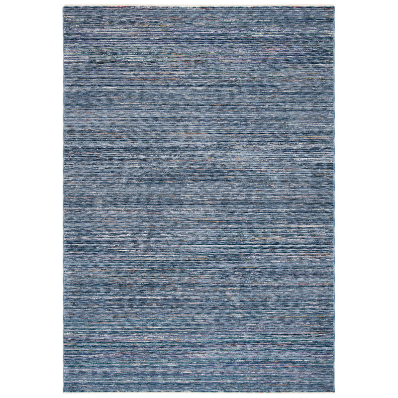 Navy and Beige Stripe Hand-Knotted 7'9" x 10' Synthetic Area Rug