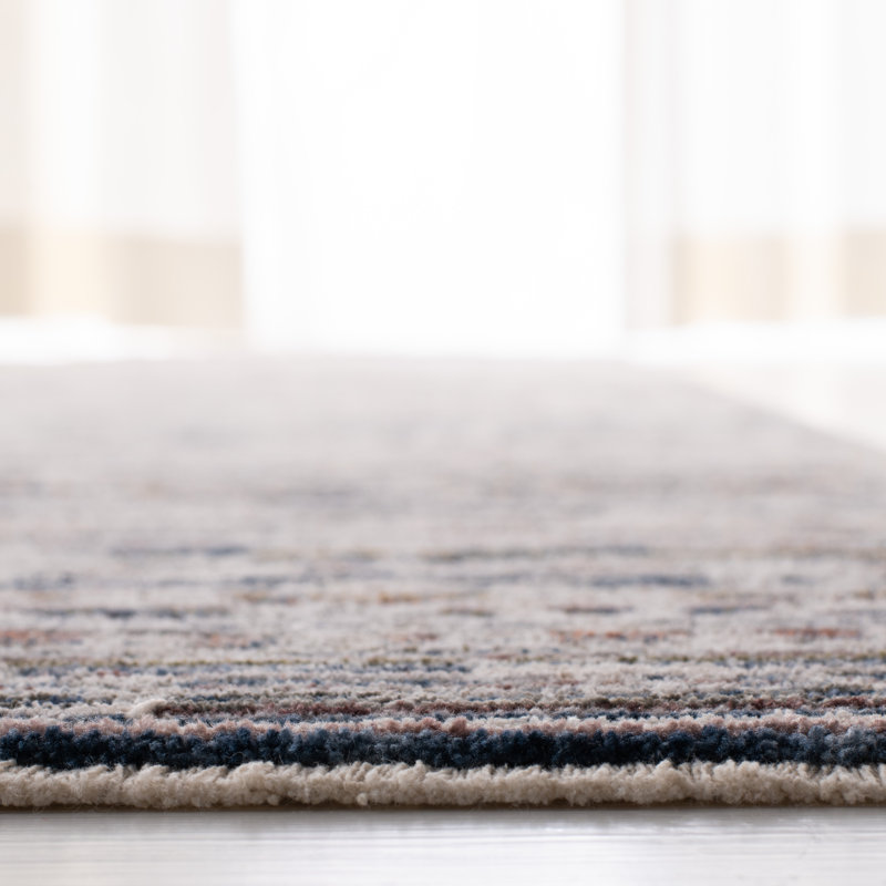 Light Blue and Ivory Hand-Knotted Polyester Area Rug
