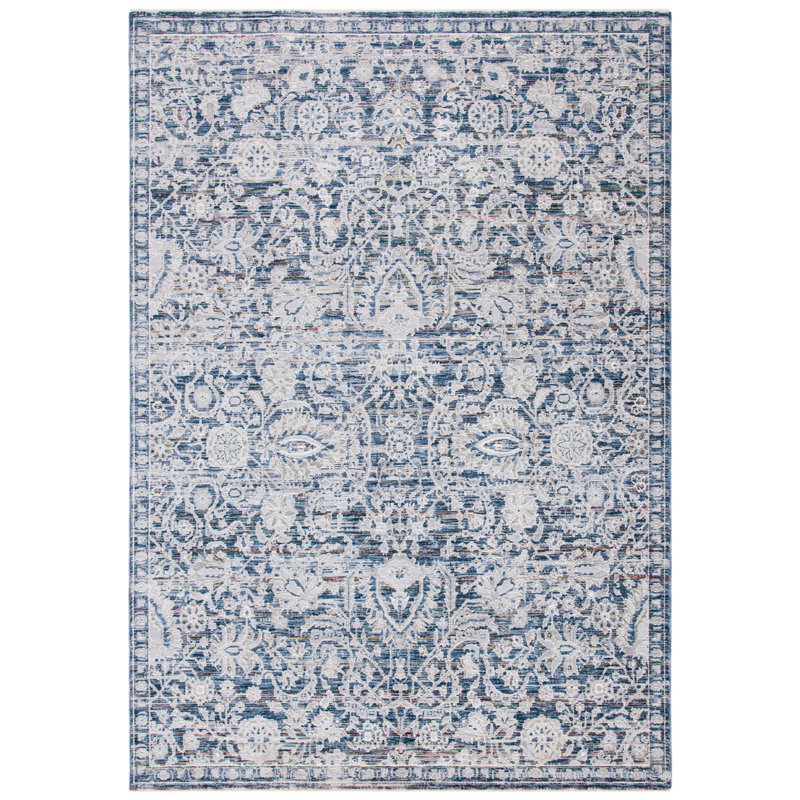 Elegant Light Blue and Ivory Synthetic Rectangular Area Rug