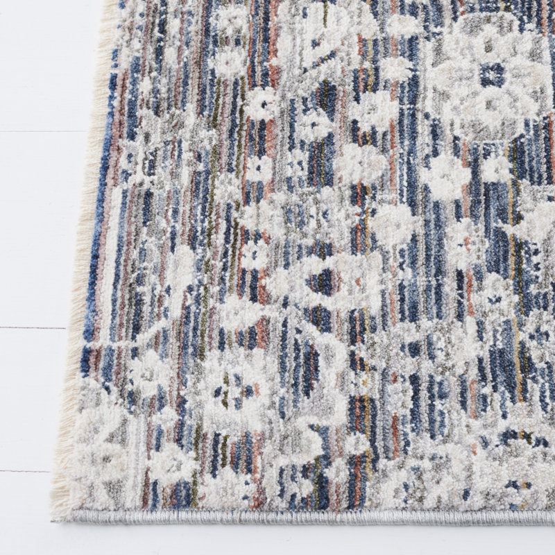 Light Blue and Ivory Hand-Knotted Polyester Area Rug