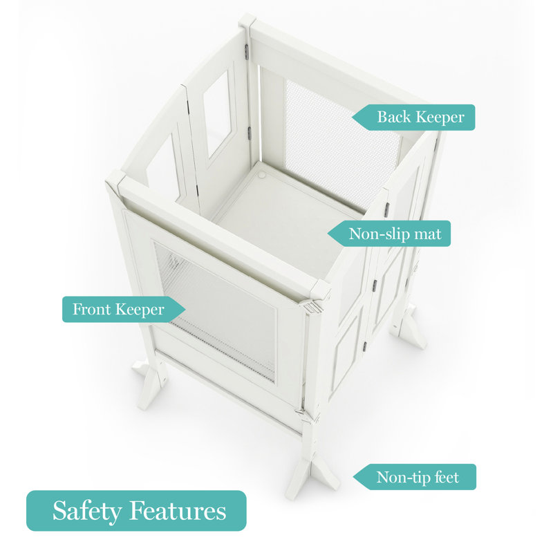 Creamy White Foldable Wooden Toddler Learning Step Stool