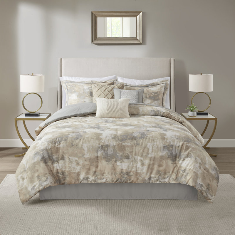 California King Gray Microfiber 7-Piece Comforter Set