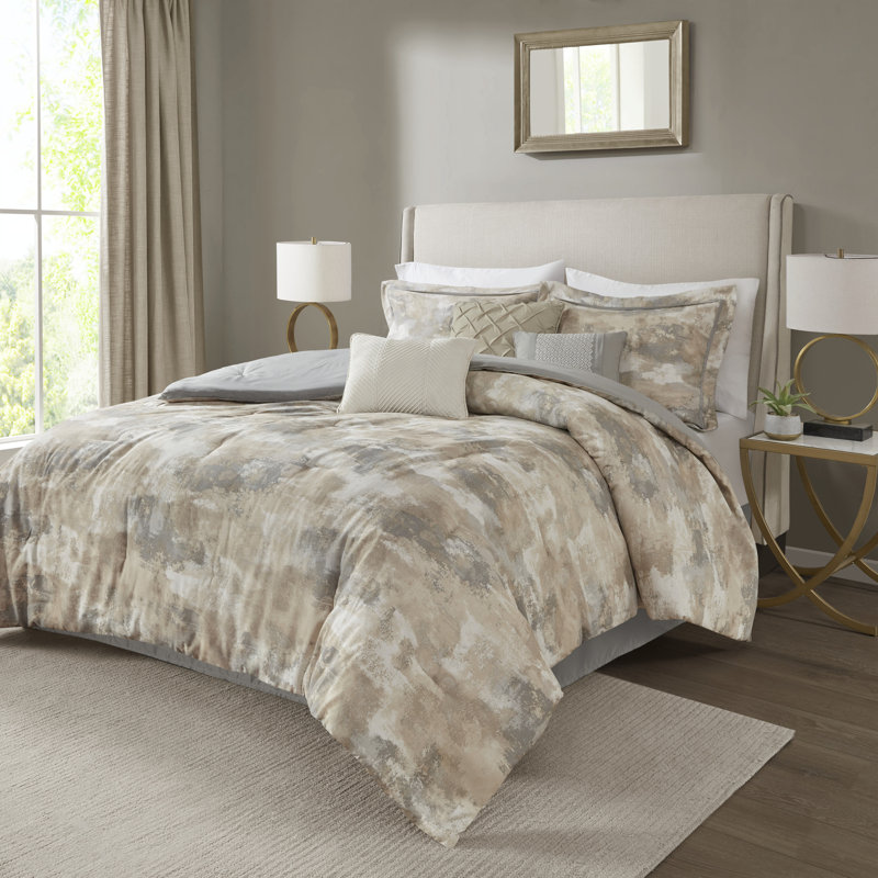 California King Gray Microfiber 7-Piece Comforter Set