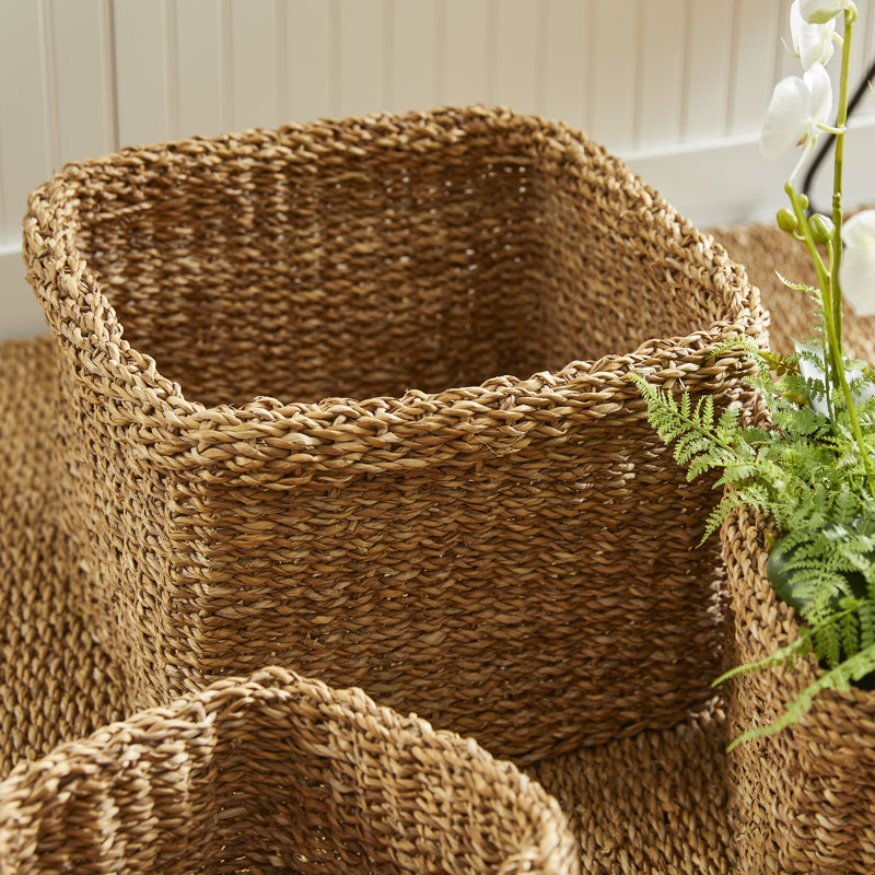 Natural Seagrass Square Storage Baskets, Set of 3