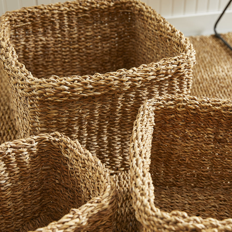 Natural Seagrass Square Storage Baskets, Set of 3