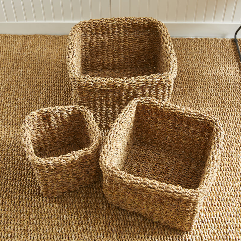 Natural Seagrass Square Storage Baskets, Set of 3