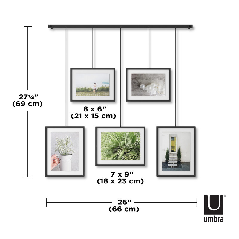 Exhibit Ledge Black Metal 5-Picture Frame Set for Modern Wall Display