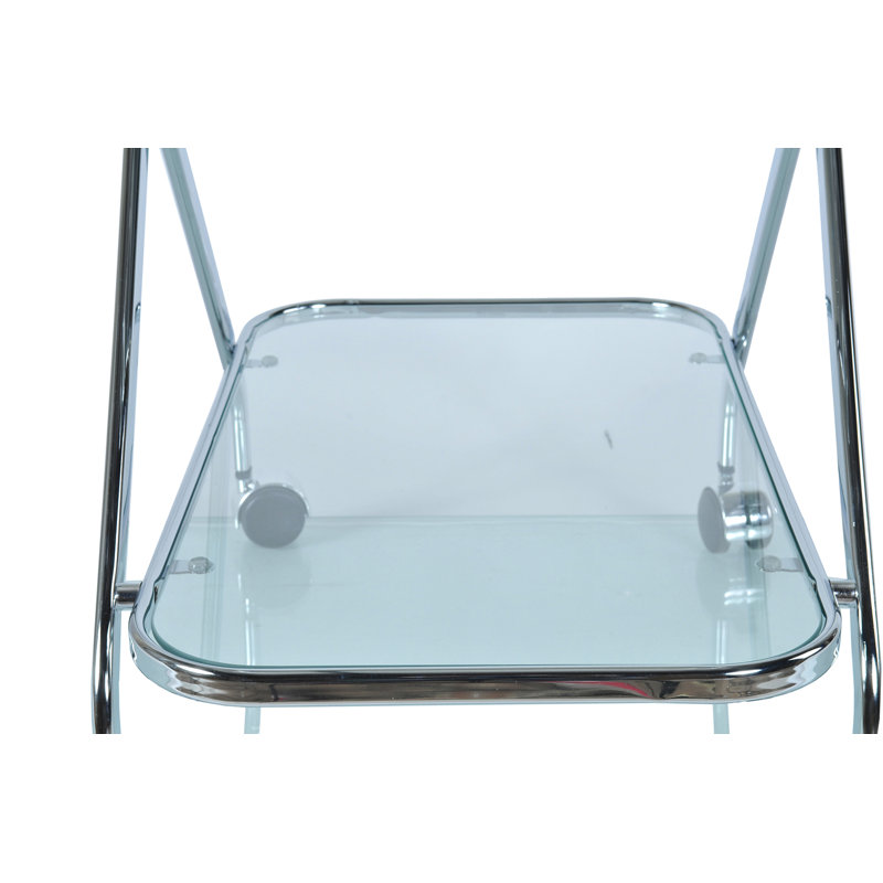 Sophisticated Chrome and Glass X-Shape Bar Cart with Locking Wheels