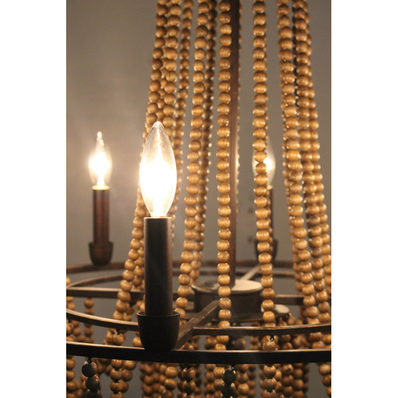 Royal Mahogany and Iron 12-Light Beaded Chandelier