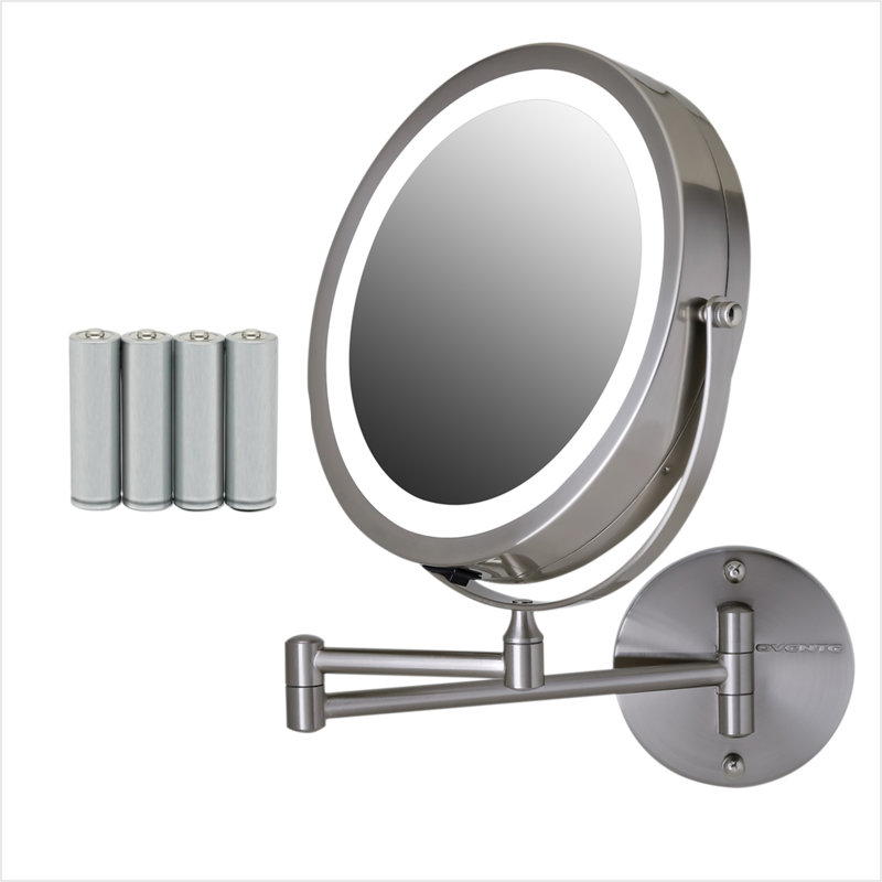Nickel Brushed Round LED Wall Mounted Magnifying Mirror