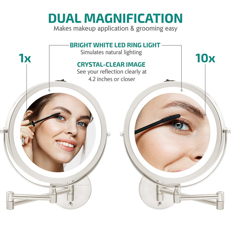 Nickel Brushed Round LED Wall Mounted Magnifying Mirror